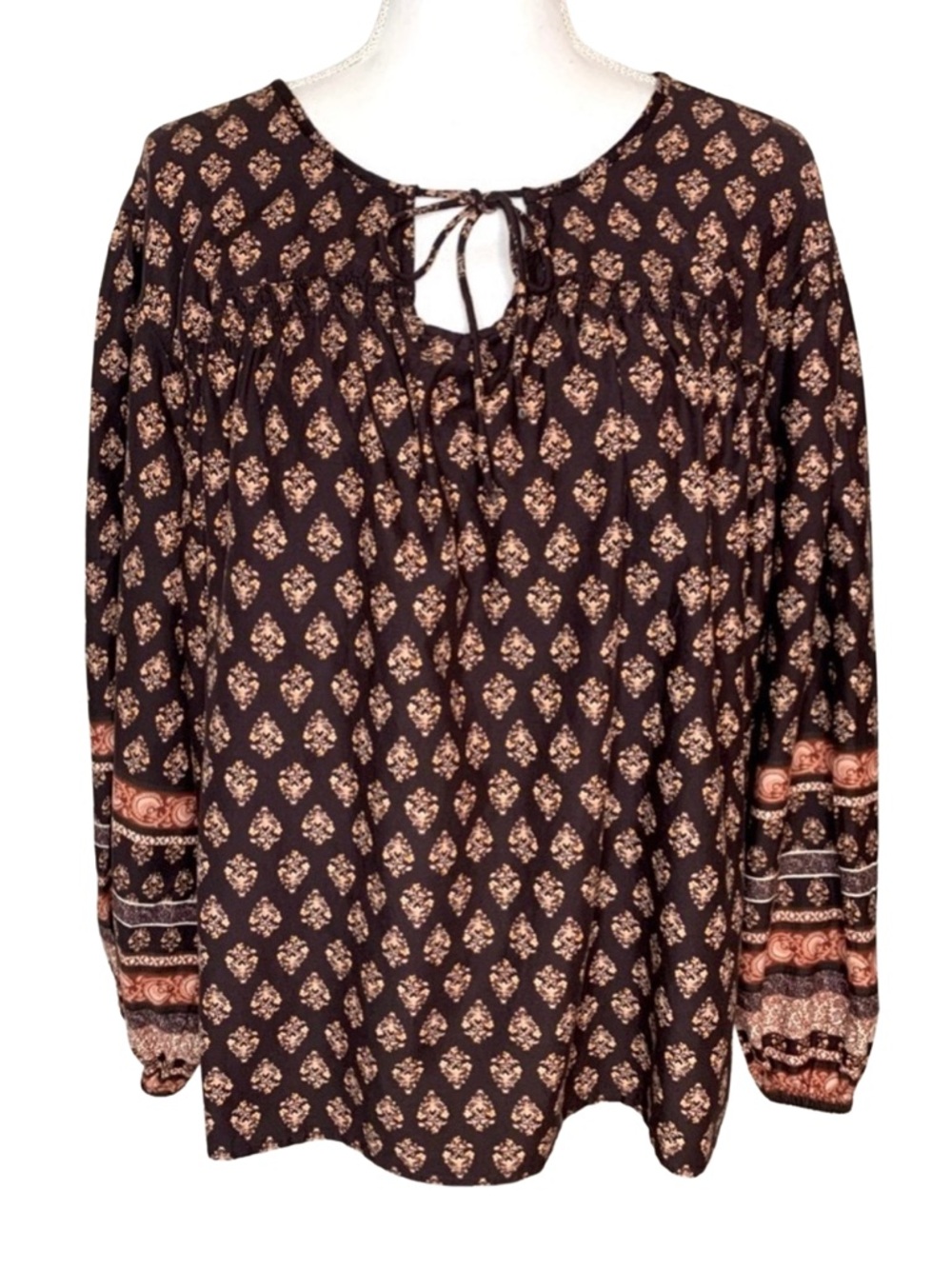 Old Navy Boho Long Sleeve Floral Top Blouse Women Medium Cotton Blend